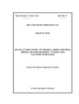 Quản lý nhà nước về thi đua, khen thưởng trong ngành giáo dục và đào tạo tại tỉnh Vĩnh Long : Luận văn thạc sỹ quản lý công / Phạm Vũ Ninh