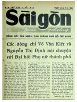 Các đồng chí Võ Văn Kiệt và Nguyễn Thị Định nói chuyện với Đại hội Phụ nữ Thành phố / Đ.T