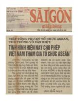 Tiếp Tổng thư ký tổ chức Asean, Thủ tướng Võ Văn Kiệt: Tình hình hiện nay cho phép Việt Nam tham gia tổ chức Asean / TTXVN