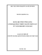 Đảng bộ tỉnh Vĩnh Long lãnh đạo phát triển nguồn nhân lực từ năm 2000 đến năm 2015 / Trương  Thị Hồng Nga