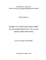 Nghiên cứu đặc điểm tiềm năng phát triển du lịch sinh thái ở các xã cù lao thuộc tỉnh Vĩnh Long / Nguyễn Thanh Vũ