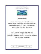 Đánh giá sự hài lòng của công dân đối với chất lượng dịch vụ hành chính công theo cơ chế một cửa tại ủy ban nhân dân huyện Bình Tân, tỉnh Vĩnh Long : Luận văn thạc sỹ kinh tế / Lê Minh Chưởng