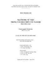 Người phụ nữ Việt trong văn hóa miền Tây Nam Bộ (Qua tư liệu ca dao) : Luận án tiến sỹ văn hóa học / Phan Thị Kim Anh