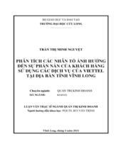 Phân tích các nhân tố ảnh hưởng đến sự phàn nàn của khách hàng sử dụng các dịch vụ của Viettel tại địa bàn tỉnh Vĩnh Long : Luận văn thạc sỹ ngành quản trị kinh doanh / Trần Thị Minh Nguyệt