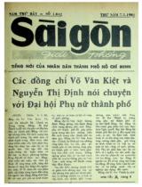 Các đồng chí Võ Văn Kiệt và Nguyễn Thị Định nói chuyện với Đại hội Phụ nữ Thành phố / Đ.T.