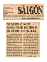 Chủ tích HĐBT Võ Văn Kiệt tiếp ngài Thủ hiến bang Perak và các nhà doanh nghiệp Ma-lai-xi-a / TTXVN