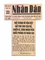 Thủ tướng Võ Văn Kiệt gửi thư cho cán bộ, chiến sĩ, công nhân viên quốc phòng sư đoàn 350