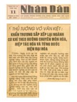 Thủ tướng Võ Văn Kiệt: Khẩn trương sắp xếp lại ngành cơ khí theo hướng chuyên môn hoá, hiệp tác hoá và từng bước hiện đại hoá / TTXVN