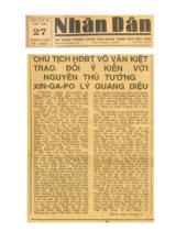 Chủ tịch HĐBT Võ Văn Kiệt trao đổi ý kiến với nguyên Thủ tướng Xin-ga-po Lý Quang Diệu / TTXVN