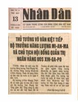 Thủ tướng Võ Văn Kiệt tiếp Bộ trưởng năng lượng Mi-An-Ma và Chủ tịch Hội đồng quản trị ngân hàng Uos Xin-Ga-Po