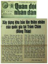 Xây dựng khu bảo tồn thiên nhiên của quốc gia tại Tràm Chim (Đồng Tháp)